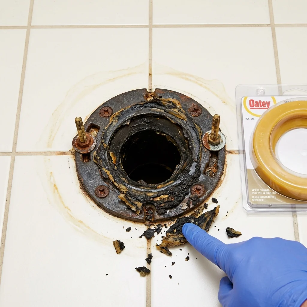 Failed wax ring showing water seepage at the base of a toilet in a Jasper, TN home