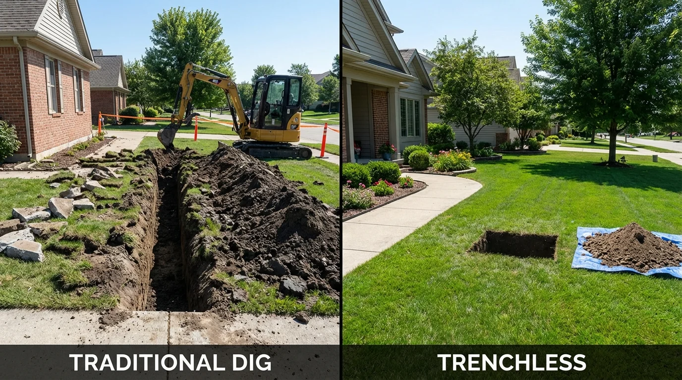 Trenchless sewer repair with minimal yard damage versus traditional excavation in Jasper, TN